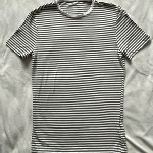 H&M Slim Fit Green & White Striped T-Shirt - Size S